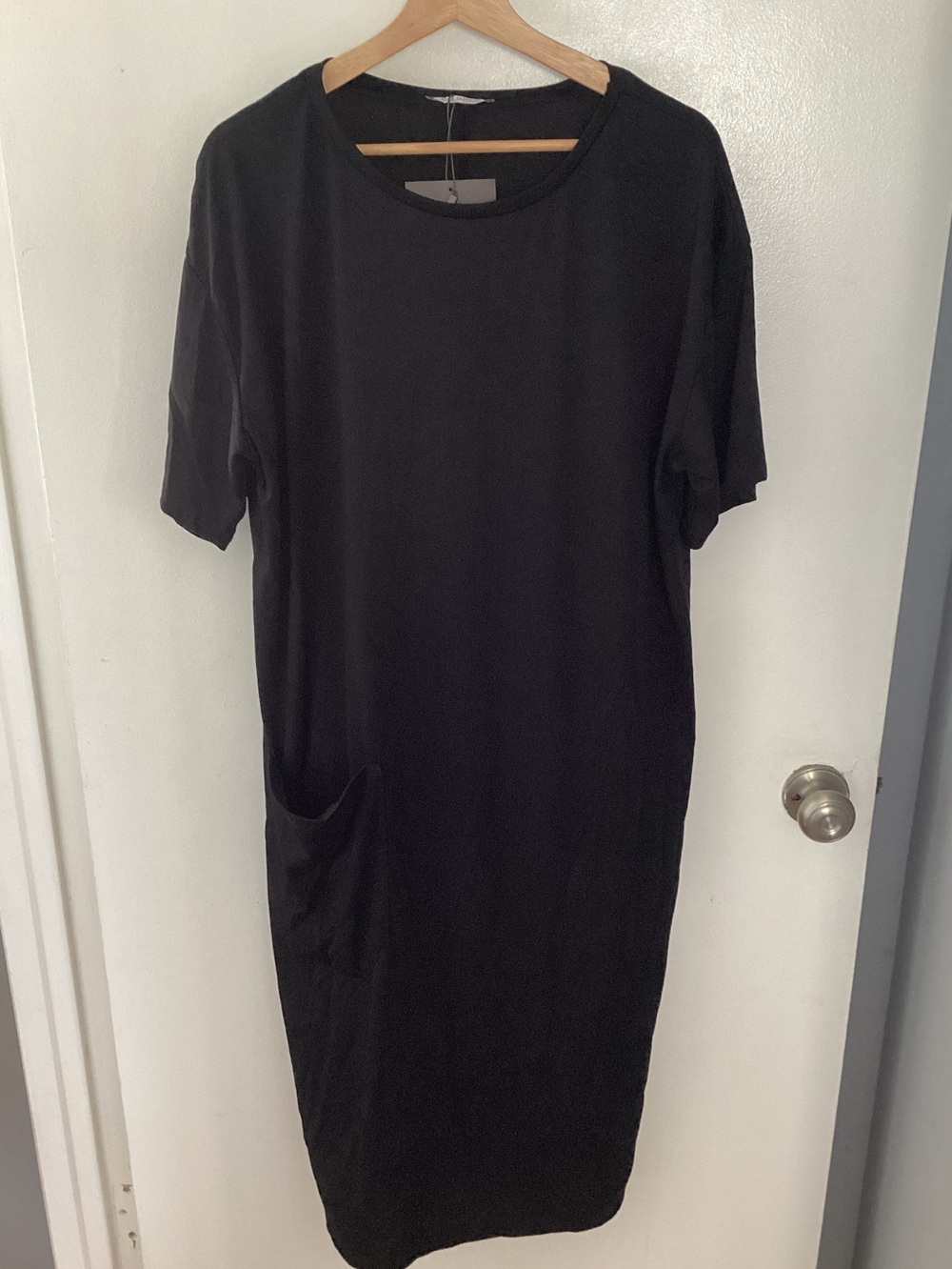 Zara Black Midi Shift Dress with Lower Front Pocket L